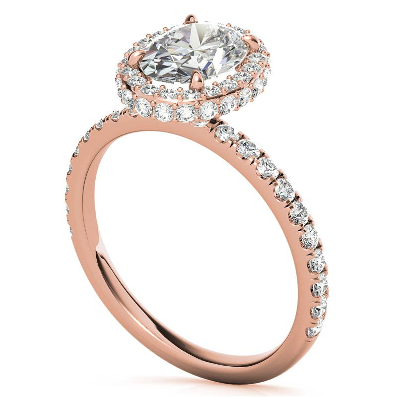 Oval Halo Petite Collar Moissanite Engagement Ring