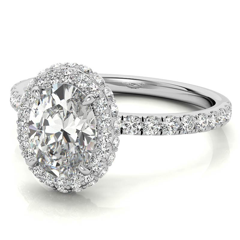 Oval Halo Petite Collar Moissanite Engagement Ring