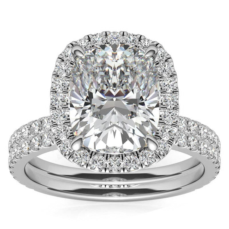 Rectangular Cushion Moissanite Halo Engagement Ring