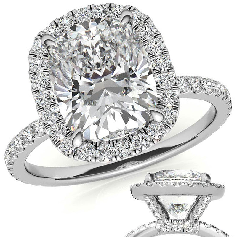 Rectangular Cushion Moissanite Halo Engagement Ring