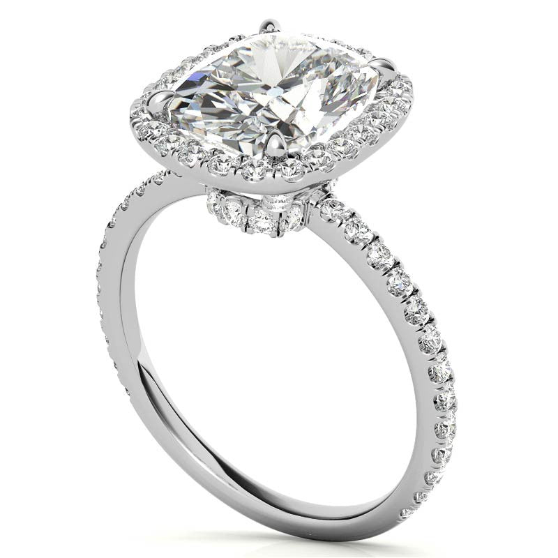 Rectangular Cushion Moissanite Halo Engagement Ring