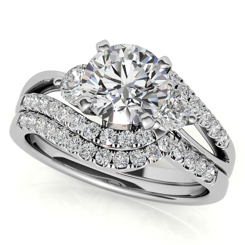 Round Brilliant Moissanite Split Shank Bypass Engagement Ring