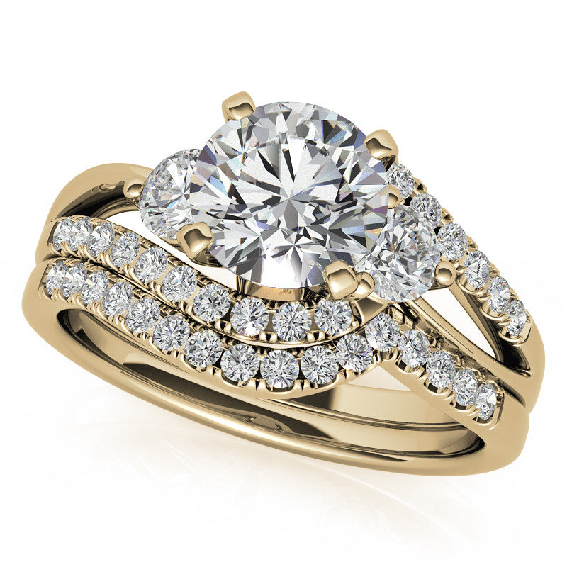Round Brilliant Moissanite Split Shank Bypass Engagement Ring