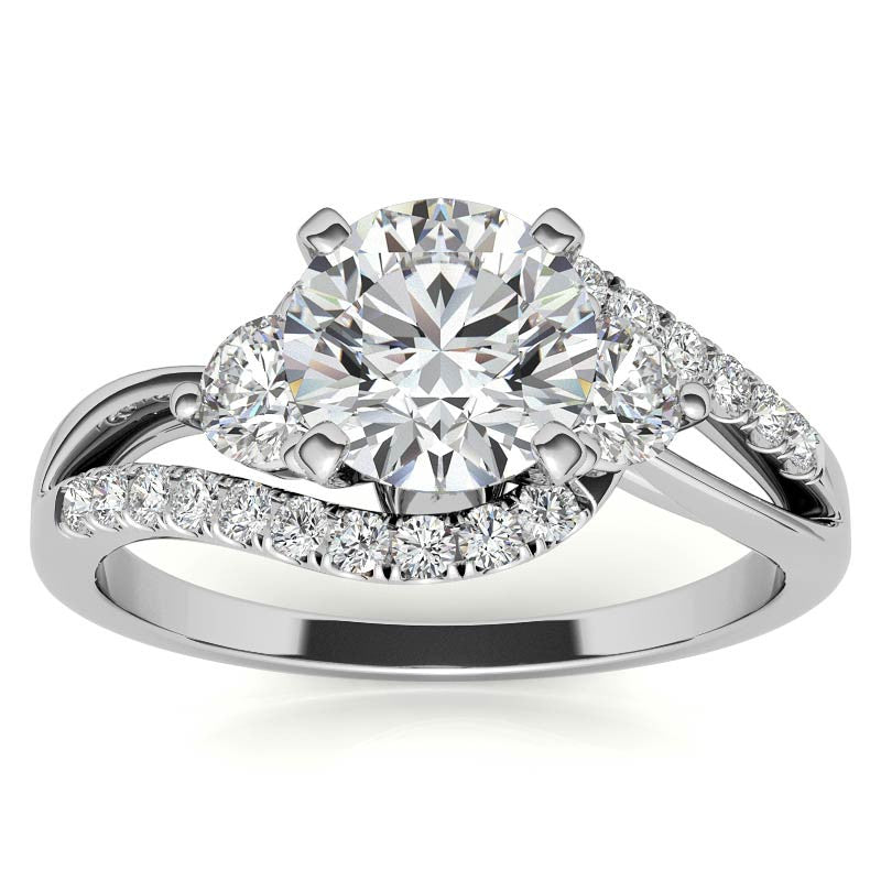 Round Brilliant Moissanite Split Shank Bypass Engagement Ring