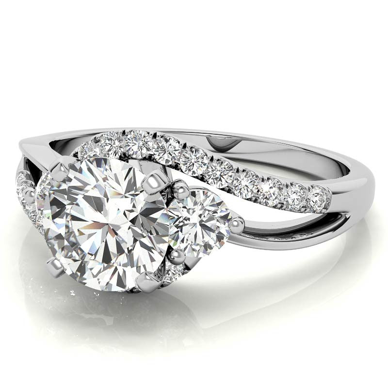 Round Brilliant Moissanite Split Shank Bypass Engagement Ring