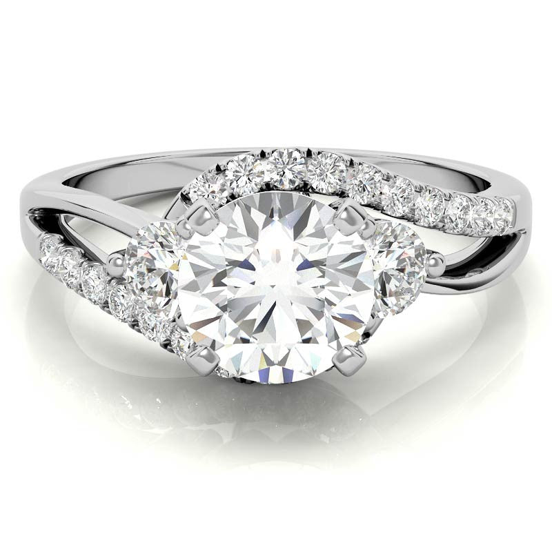 Round Brilliant Moissanite Split Shank Bypass Engagement Ring
