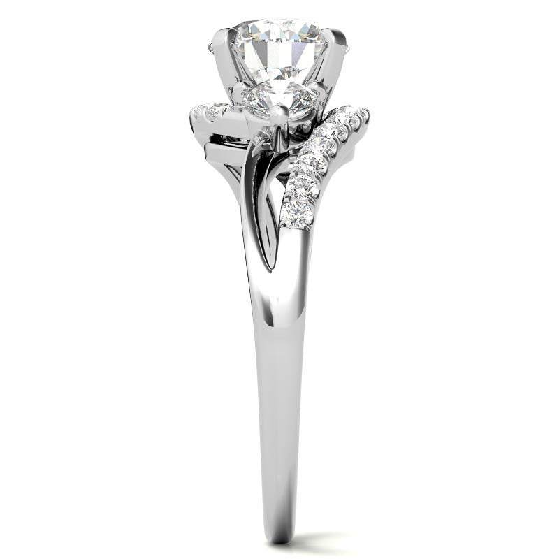 Round Brilliant Moissanite Split Shank Bypass Engagement Ring