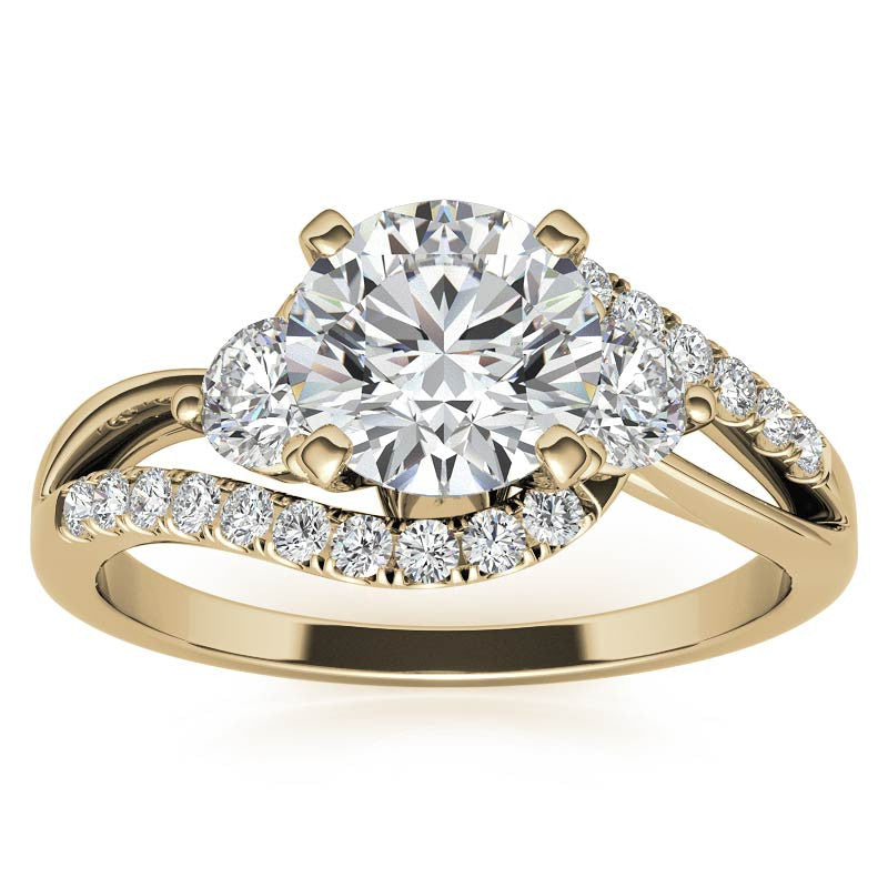 Round Brilliant Moissanite Split Shank Bypass Engagement Ring