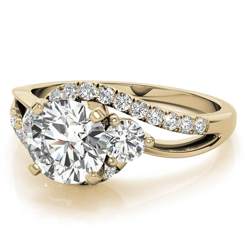 Round Brilliant Moissanite Split Shank Bypass Engagement Ring