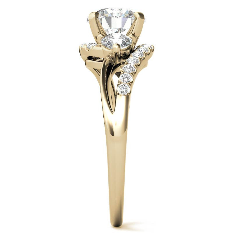 Round Brilliant Moissanite Split Shank Bypass Engagement Ring