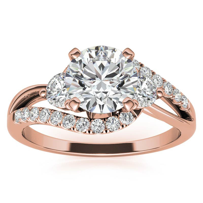 Round Brilliant Moissanite Split Shank Bypass Engagement Ring
