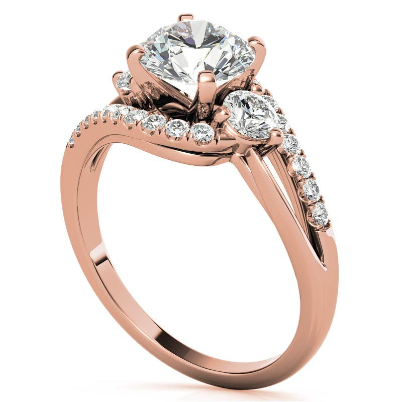 Round Brilliant Moissanite Split Shank Bypass Engagement Ring