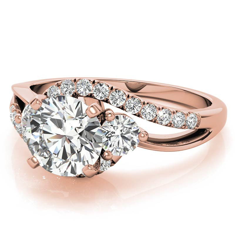 Round Brilliant Moissanite Split Shank Bypass Engagement Ring