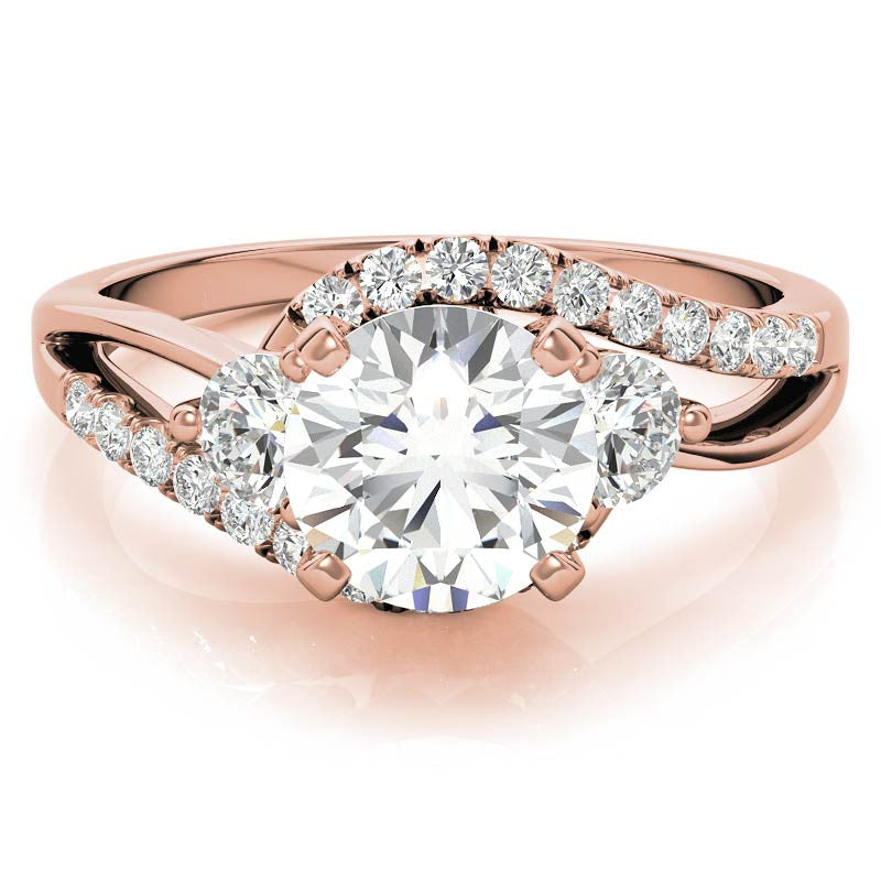 Round Brilliant Moissanite Split Shank Bypass Engagement Ring