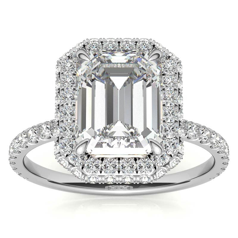 Emerald / Radiant Moissanite Petite Encircled Halo Engagement Ring
