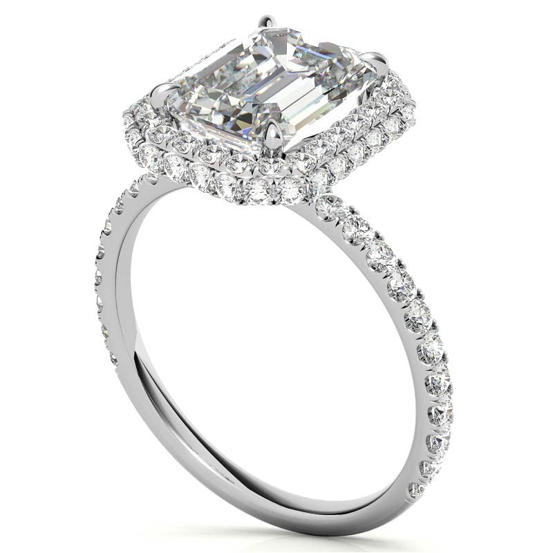 Emerald / Radiant Moissanite Petite Encircled Halo Engagement Ring