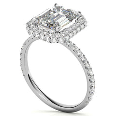 Emerald / Radiant Moissanite Petite Encircled Halo Engagement Ring