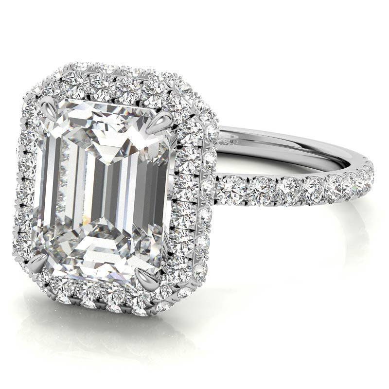 Emerald / Radiant Moissanite Petite Encircled Halo Engagement Ring