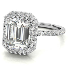 Emerald / Radiant Moissanite Petite Encircled Halo Engagement Ring