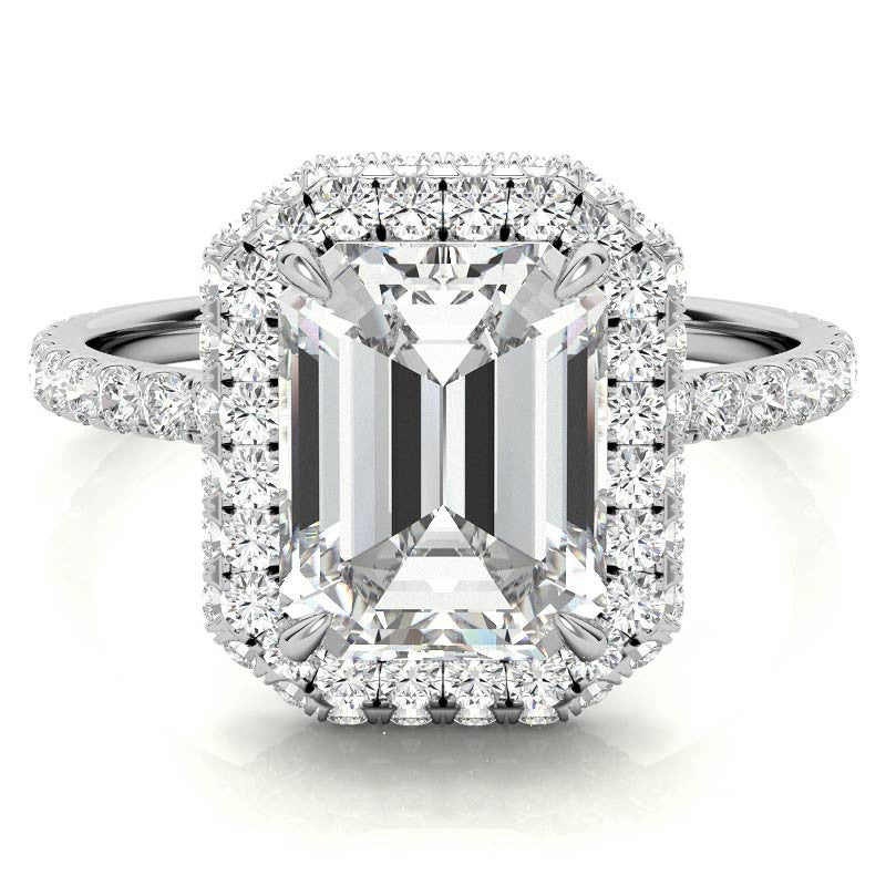 Emerald / Radiant Moissanite Petite Encircled Halo Engagement Ring