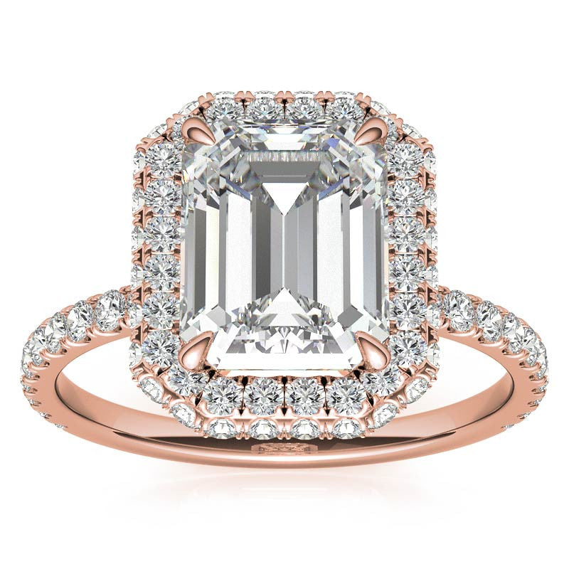 Emerald / Radiant Moissanite Petite Encircled Halo Engagement Ring