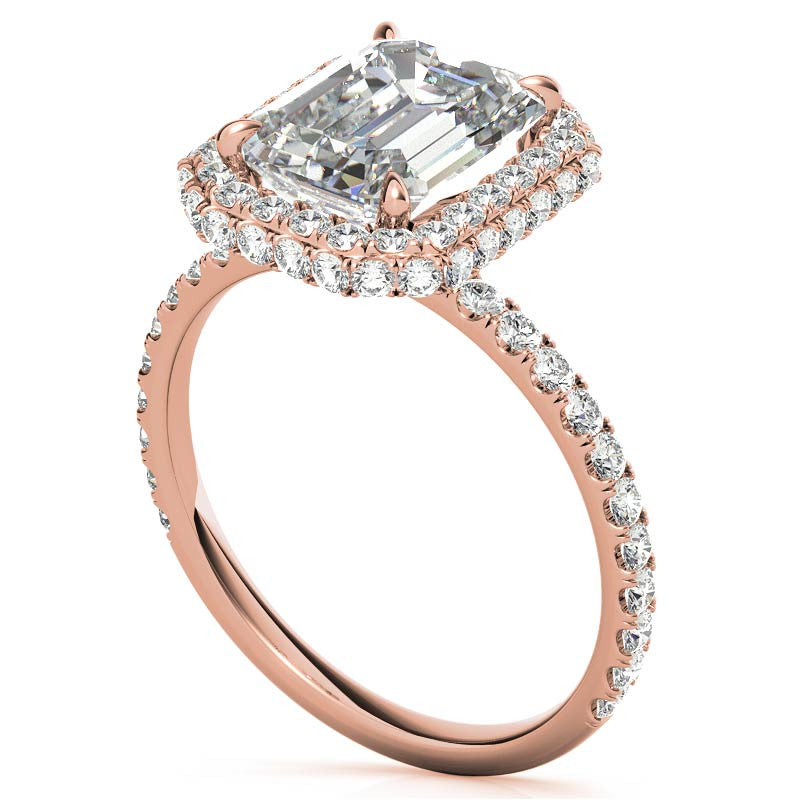 Emerald / Radiant Moissanite Petite Encircled Halo Engagement Ring