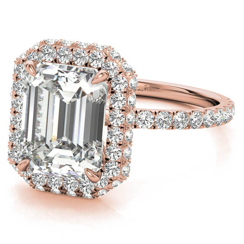 Emerald / Radiant Moissanite Petite Encircled Halo Engagement Ring