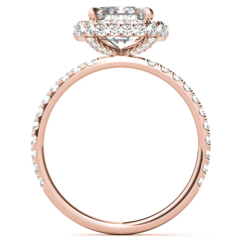 Emerald / Radiant Moissanite Petite Encircled Halo Engagement Ring