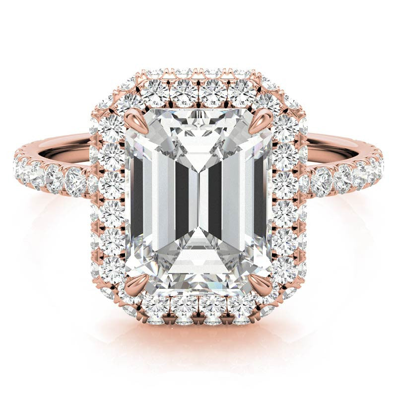 Emerald / Radiant Moissanite Petite Encircled Halo Engagement Ring
