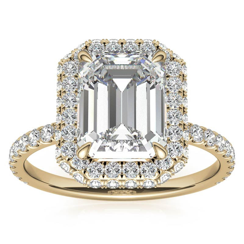 Emerald / Radiant Moissanite Petite Encircled Halo Engagement Ring