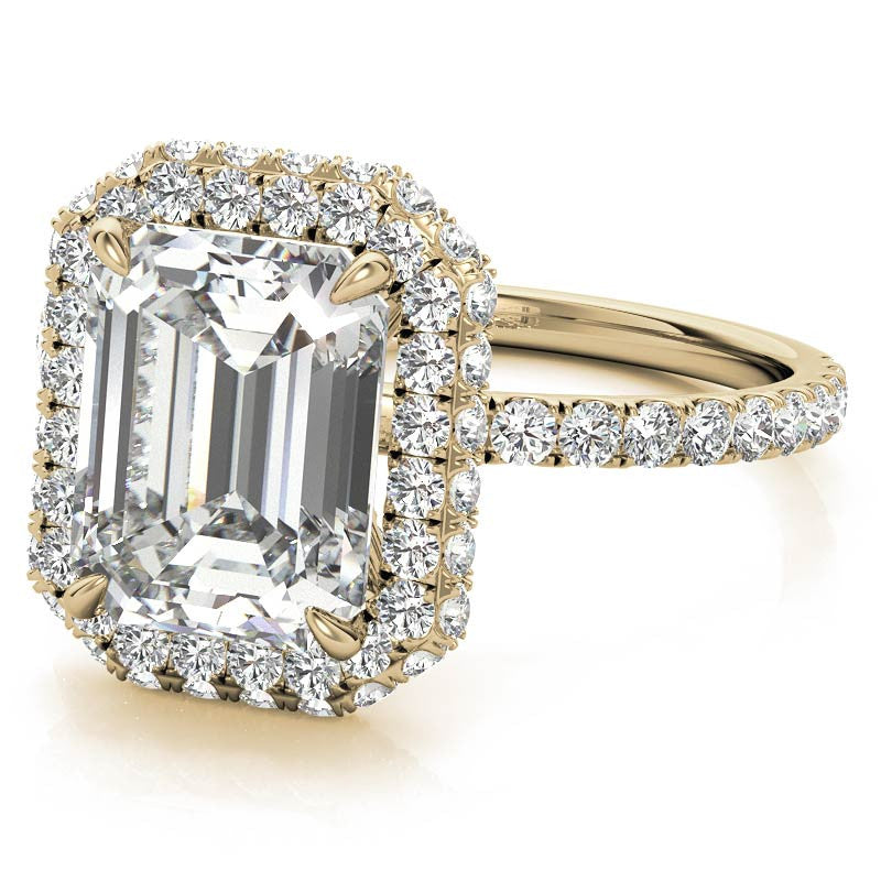 Emerald / Radiant Moissanite Petite Encircled Halo Engagement Ring