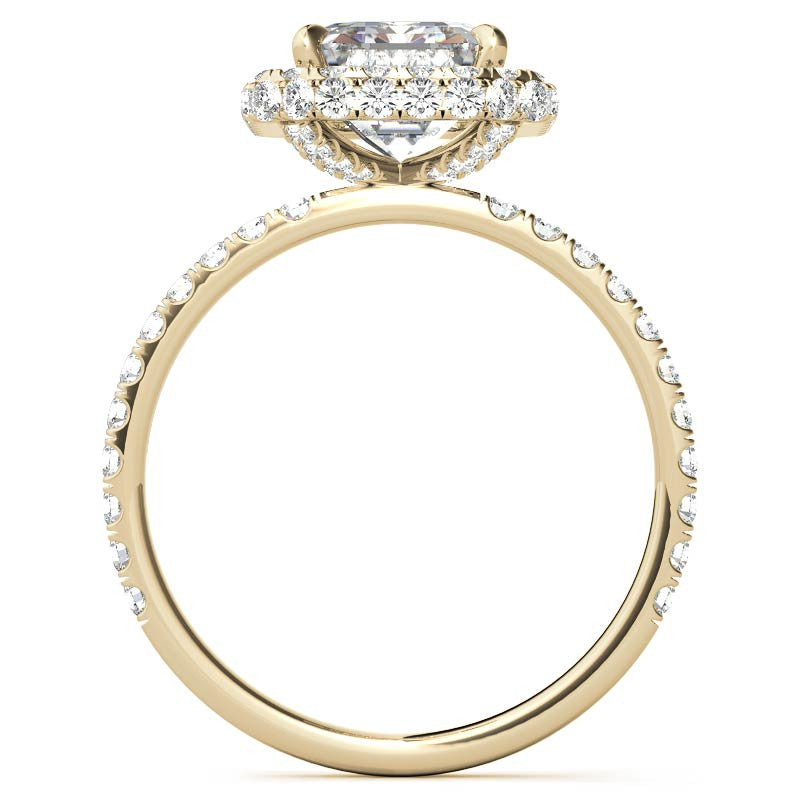 Emerald / Radiant Moissanite Petite Encircled Halo Engagement Ring
