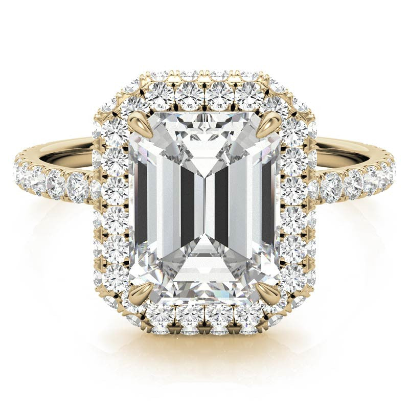 Emerald / Radiant Moissanite Petite Encircled Halo Engagement Ring