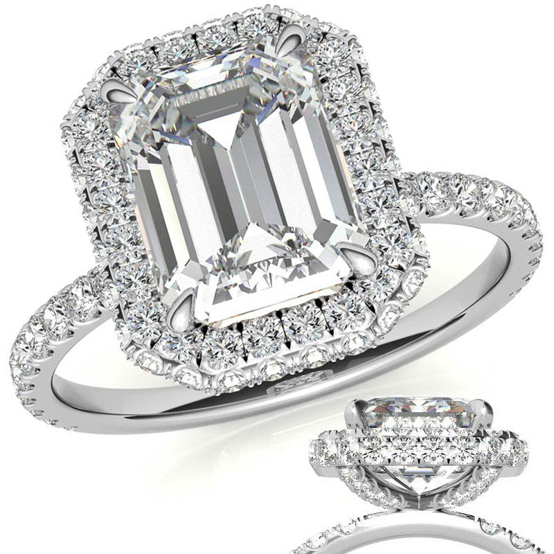 Emerald / Radiant Moissanite Petite Encircled Halo Engagement Ring