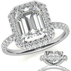 Emerald / Radiant Moissanite Petite Encircled Halo Engagement Ring