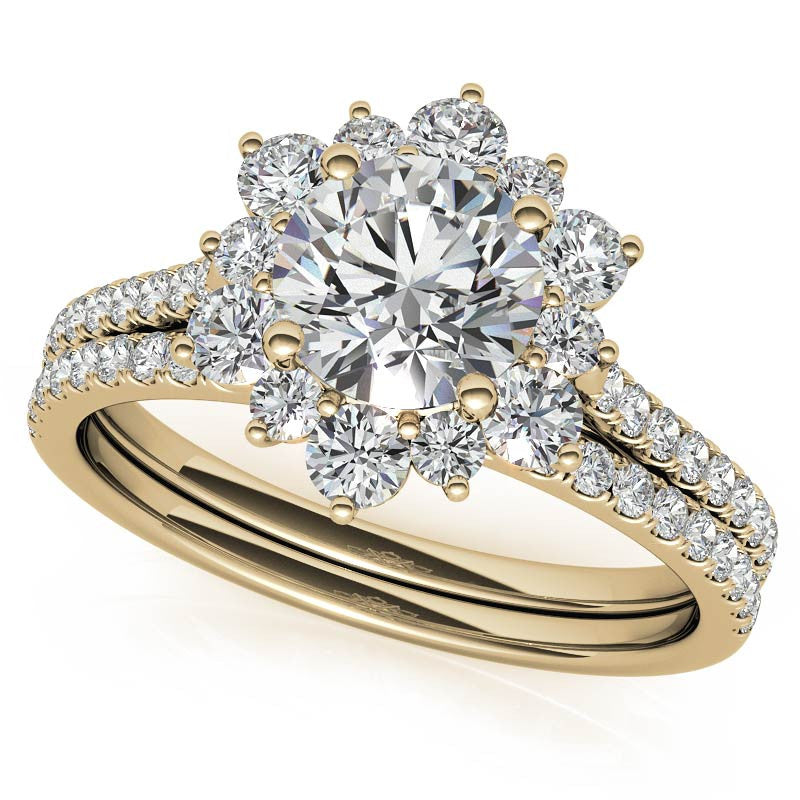 Round Brilliant Moissanite Snowflake Halo Engagement Ring