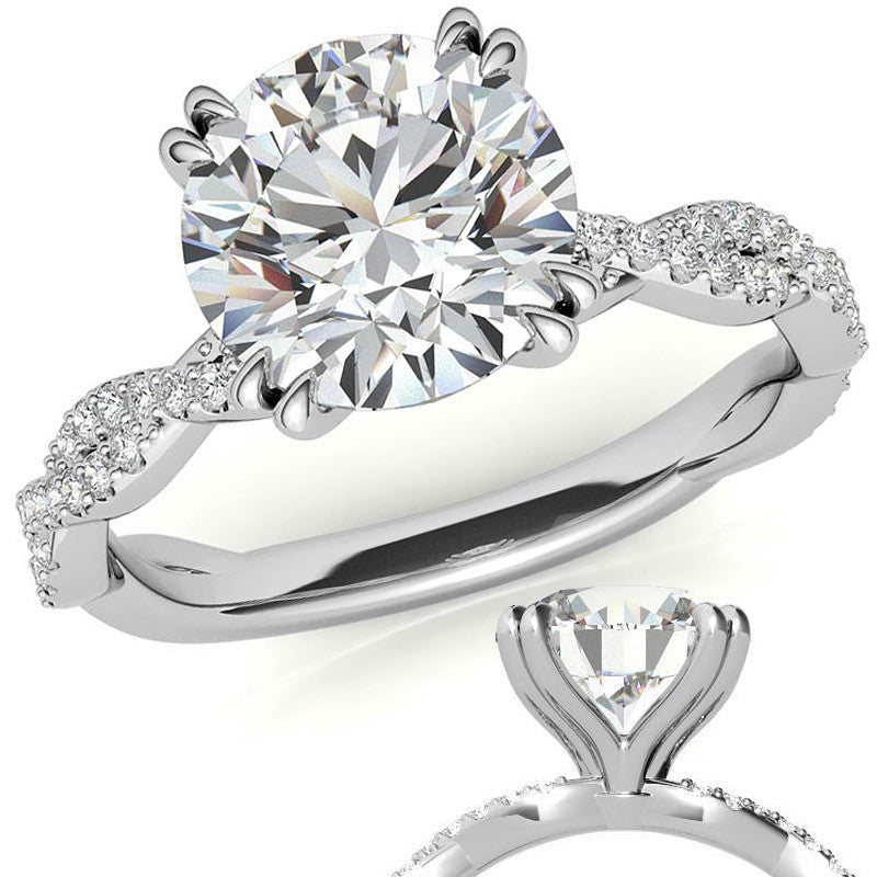 Round Brilliant Moissanite Infinity Double Prong Engagement Ring
