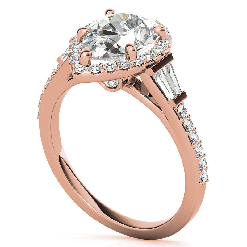 Pear Moissanite & Baguette Diamond Halo Engaement Ring