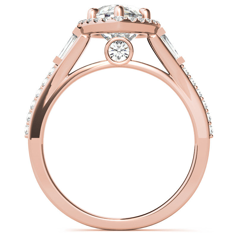 Pear Moissanite & Baguette Diamond Halo Engaement Ring