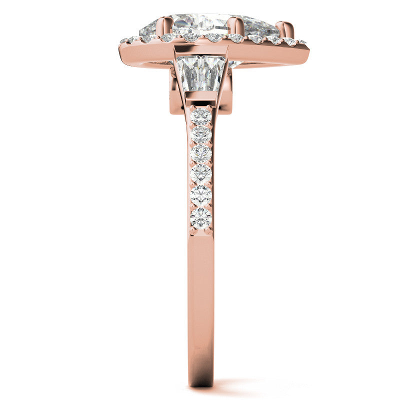 Pear Moissanite & Baguette Diamond Halo Engaement Ring