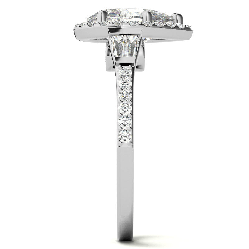 Pear Moissanite & Baguette Diamond Halo Engaement Ring