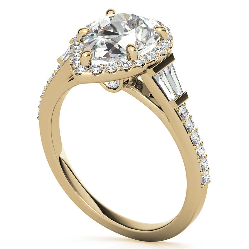 Pear Moissanite & Baguette Diamond Halo Engaement Ring