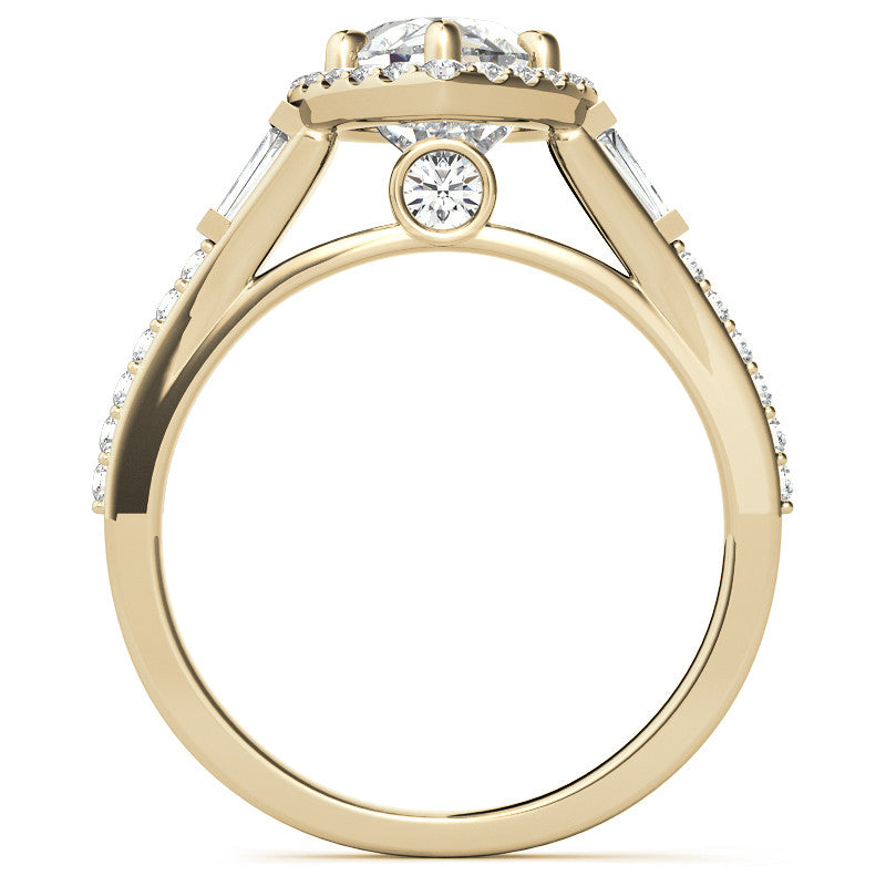 Pear Moissanite & Baguette Diamond Halo Engaement Ring