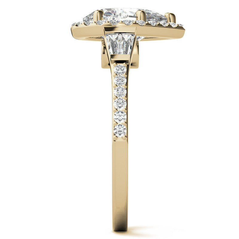 Pear Moissanite & Baguette Diamond Halo Engaement Ring