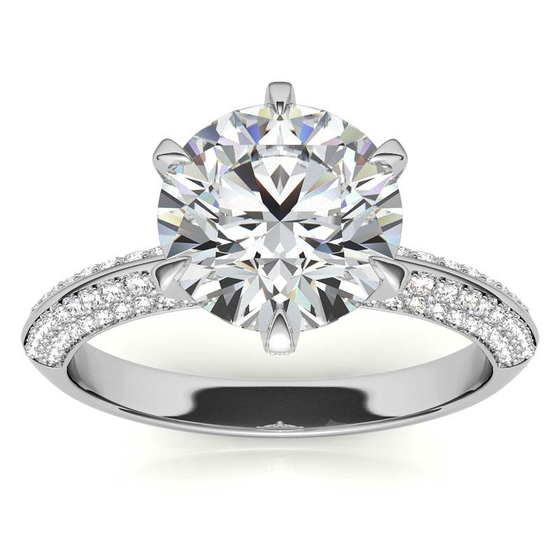 Round Moissanite Double Row Pave Knife Edge Style Engagement Ring