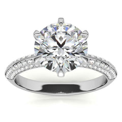 Round Moissanite Double Row Pave Knife Edge Style Engagement Ring
