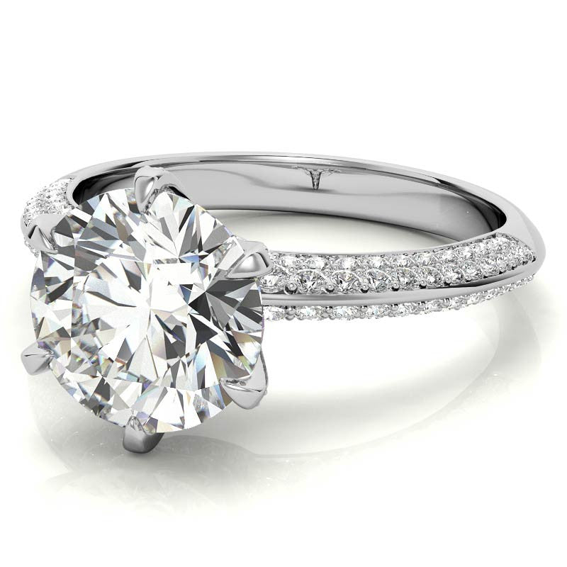 Round Moissanite Double Row Pave Knife Edge Style Engagement Ring