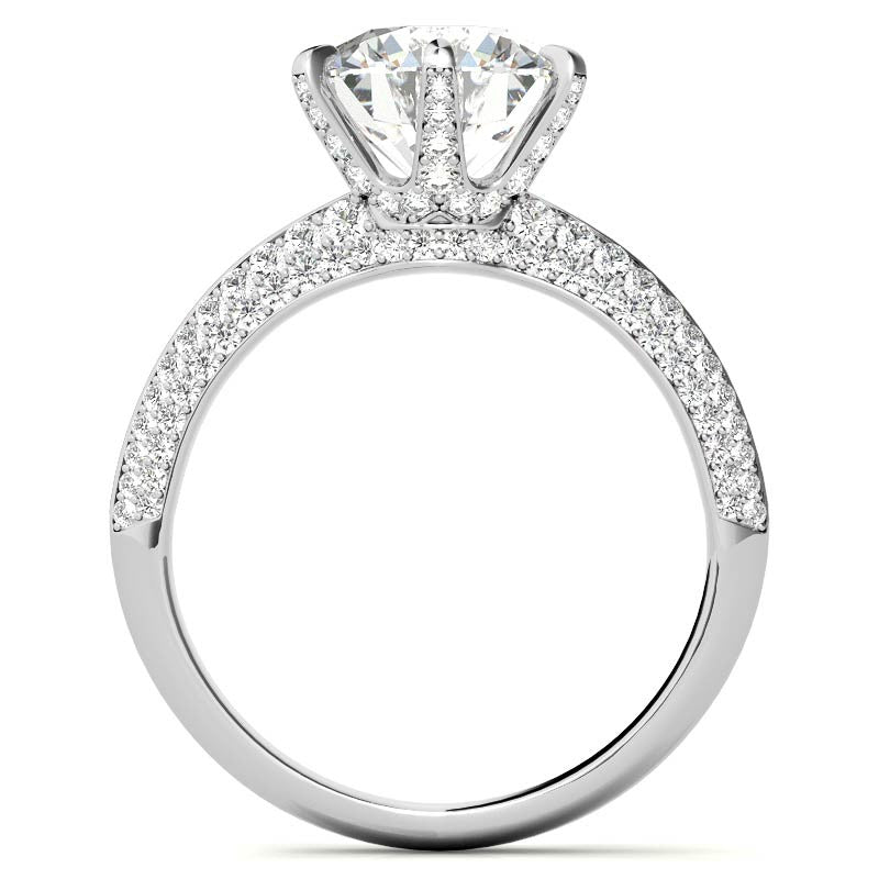 Round Moissanite Double Row Pave Knife Edge Style Engagement Ring