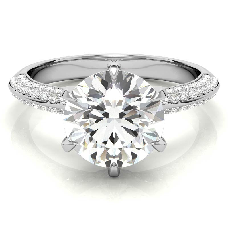Round Moissanite Double Row Pave Knife Edge Style Engagement Ring