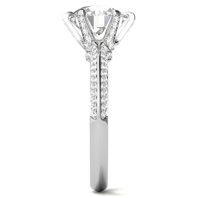 Round Moissanite Double Row Pave Knife Edge Style Engagement Ring